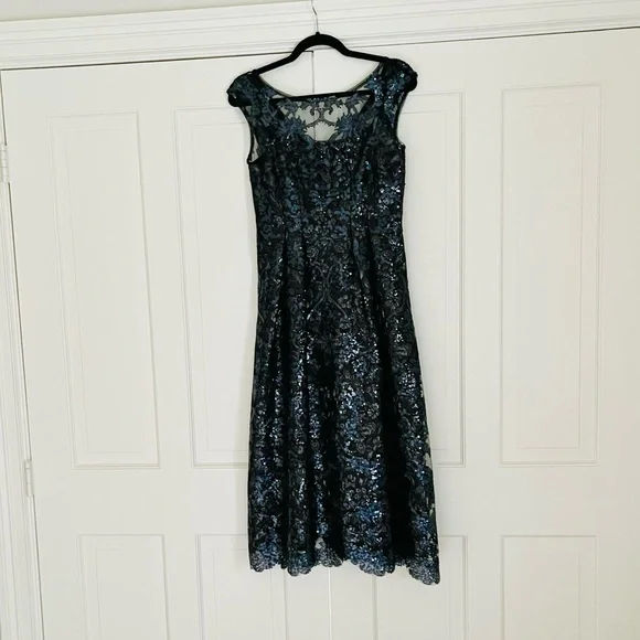 Kay Unger navy black embellished tea length gown 4 - Picture 13 of 13